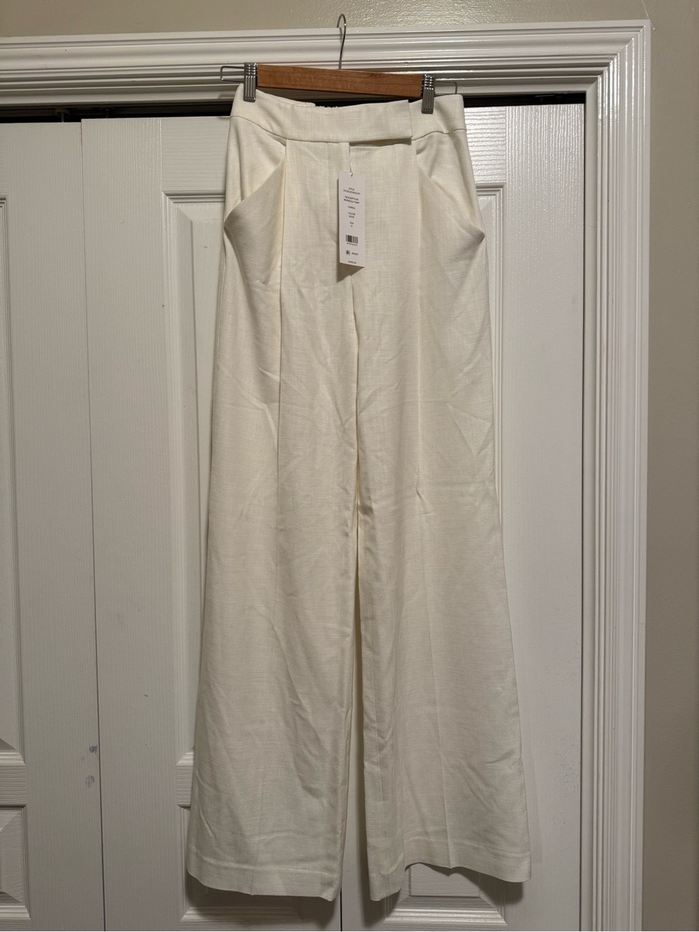 Veronica Beard Ivory Wide-Leg Trousers with Front Pleats